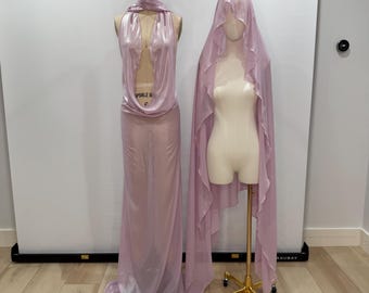 Handmade Déesse Du Désert Metallic Baby Pink /Lavender Luminescence with Zipper  Maxi Dress Y2K Era early 2000’s Special Rare