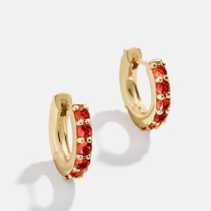 18K Gold Garnet Birthstone Huggie Earrings