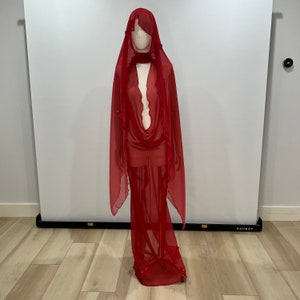 Handmade Déesse Du Désert Cherry Red Chiffon with Zipper Maxi Dress Y2K Era early 2000’s Special Rare