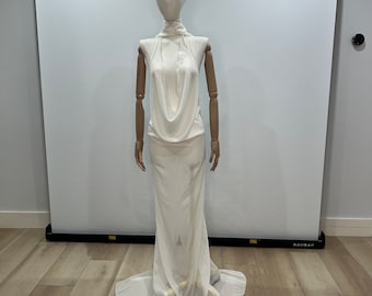 Handmade Déesse Du Désert White Chiffon with Zipper Maxi Dress Y2K Era early 2000’s Special Rare