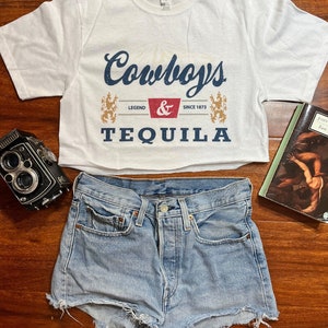 Cowboys + Tequila White Crop Top Tee