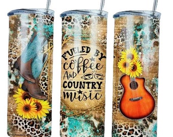 Country Music Coffee Insulated Hot Cold 20 oz Sublimation Cute Gift WesternTumbler Guitar