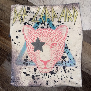 Def Leppard Shirt Concert Bleached Sublimation Distressed tees Leopard Leppard Rock Band Hair Band unique Cute Western Vibe Vintage
