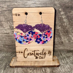 Purple Floral Acrylic Dangle Earrings
