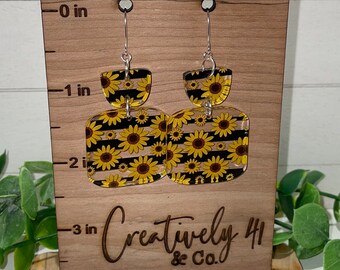 Sunflower with stripes acrylic Dangle Earrings