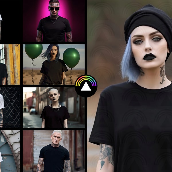 16x Goth Shirt Mockups Black T Shirt Mock up Gothic Mockup Bundle Alternative Model Mockup Collection Metal Music TShirt Mockup Dark Tones