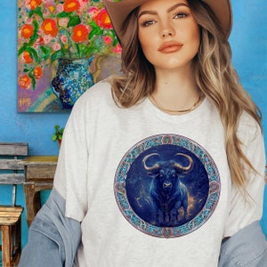 Taurus Bull Zodiac Graphic Tee, Taurus Astrological Art Tshirt with Dark Fairycore Aesthetic, Longhorn Totem Animal, Taurus Gift