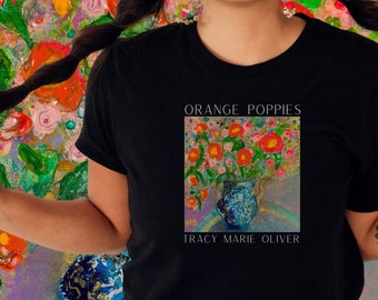 Orange Poppies original art museum style tee. Unisex soft cotton jersey T-shirt