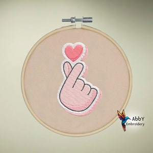 Finger Heart Embroidery Design, Korean Love Sign, Korean Love Machine Embroidery, Finger Love Embroidery, Embroidery Design, Embroidery File