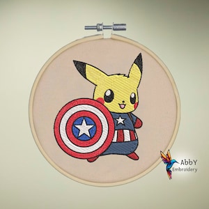 Capitan Pikachu Embroidery Design / Embroidery File / Machine Embroidery / Pikachu Embroidery / Capitan America / Embroidery Designs.