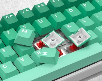 Green Gradient Keycap Set, Cherry Profile Keycaps, Double Shot PBT Green Keycaps, MX Stems, 132 Piece Key Caps