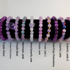 Purple Chalcedony, Purple Beaded Bracelet, Staked Bracelets, Purple Crystal Bracelets, Crystal Bracelet, Beaded Bracelets, Jade, Amethyst