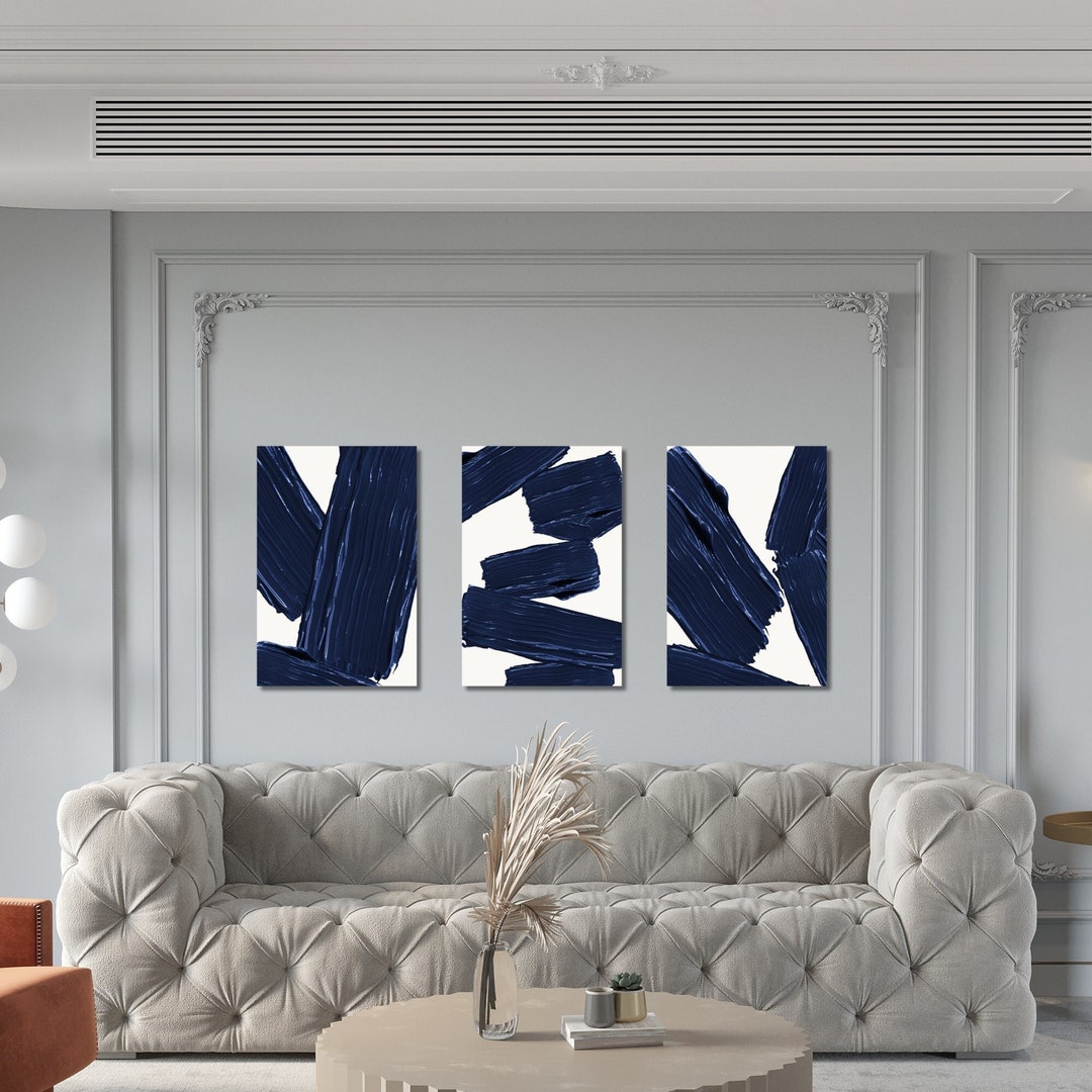 Navy Blue Wall Art Set of 3 Printable Wall Art Modern Wall Art Blue
