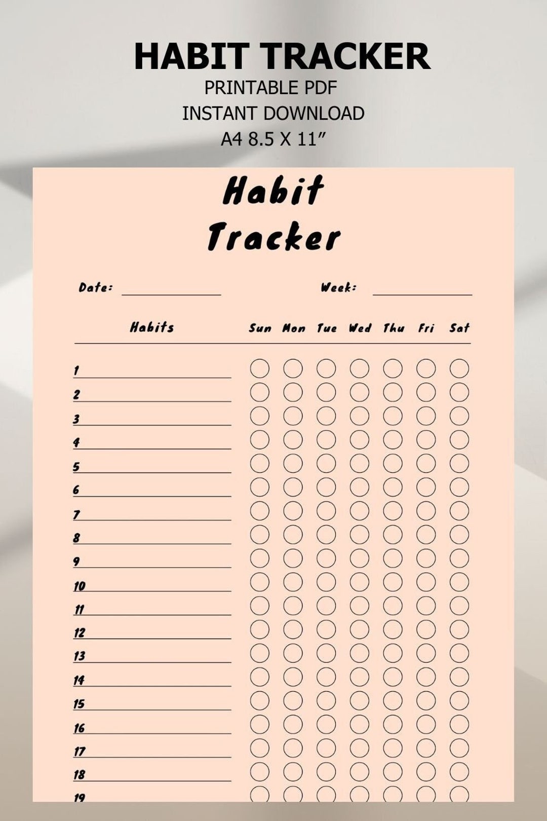 Habit Tracker Printable Digital Download Template - Etsy Canada