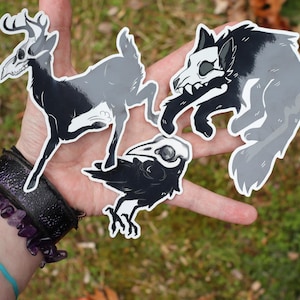 Skull Animal Stickers! Crow, Deer, and Wolf