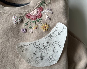 Neckline embroidery pattern | digital embroidery | hand embroidery pattern | diy embroidery | floral embroidery pattern / floral neckline