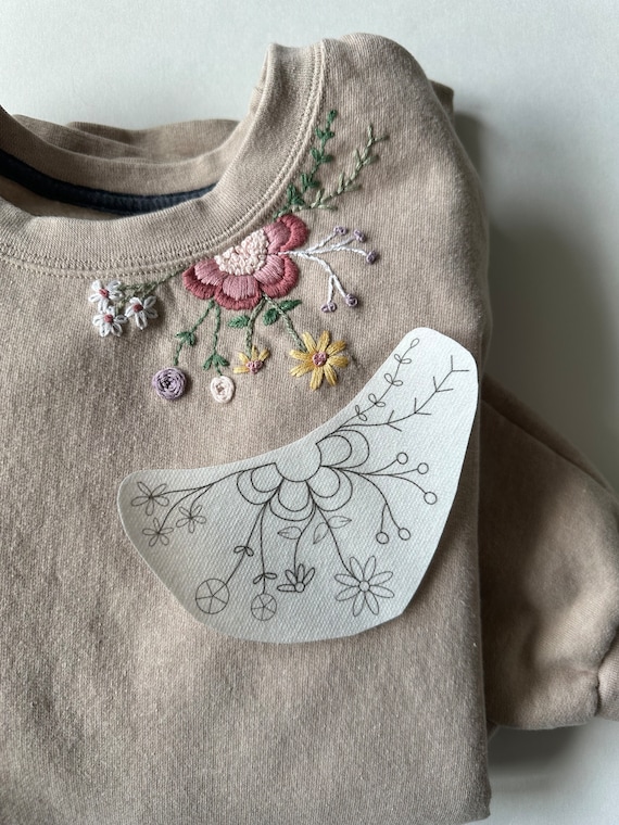 dress neck embroidery design Neckline Embroidery Pattern | Digital Embroidery | Hand Embroidery Pattern  | Diy Embroidery | Floral Embroidery Pattern / Floral Neckline
