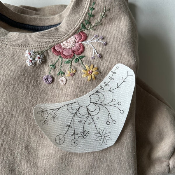 Neckline embroidery pattern | digital embroidery | hand embroidery pattern | diy embroidery | floral embroidery pattern / floral neckline