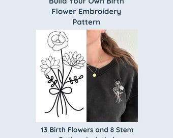Birth Flower Embroidery Pattern | digital embroidery | hand embroidery pattern | birth month embroidery pattern / custom birth month flowers