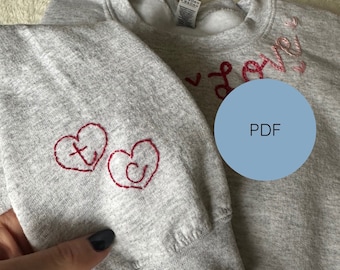 Heart Initial Valentines Day Embroidery Pattern / Heart embroidery | digital embroidery pattern | hand embroidery pattern | stick and stitch