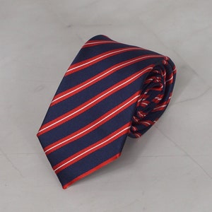 Diagonal Striped Tie Blue Handmade Tie Gift for Him Unique Anniversary Graduation Tie Unique Debonair London Tie Polyester Red Tie White