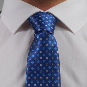 Tie Blue Geometrical Tie Handmade Square Diamond Tie Gift for Him Anniversary Graduation Tie Unique Debonair London Tie Polyester
