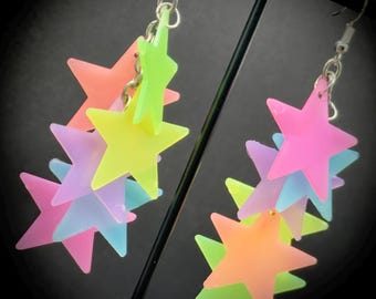 Boucles d'oreilles étoiles phosphorescentes, style rave, Y2K
