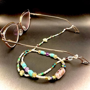 Without You~ Beaded Eyeglass Chain, Sandy Beaches Vibes, Blue Purple and Gold