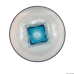 Vintage Hazel Atlas Turquoise Capri Blue Glass Colonial Bowl Serving Dish MCM