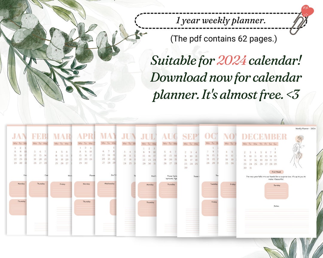 Weekly Planner, 2024 Diary, Agenda Digital 2024, Digital Planner 2024