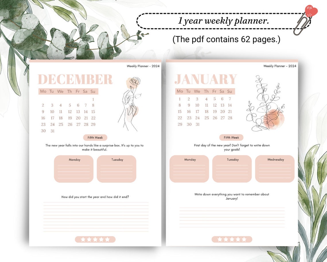 Weekly Planner, 2024 Diary, Agenda Digital 2024, Digital Planner 2024