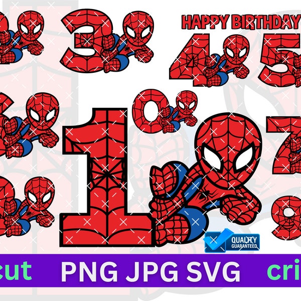 Spiderman Number Svg, Number Clipart, Number cut file for Cricut, Numbers svg, Number silhouette, Numbers Sticker, Numbers Clipart