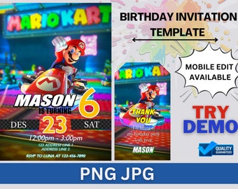 Super Mario Birthday Invitation | Kids Birthday invite