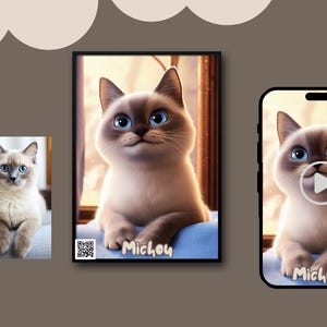 Custom Disney-Style Pet Portrait | Digital Pet Art with Animated QR Code Video | Personalized Cartoon Pet Gift
