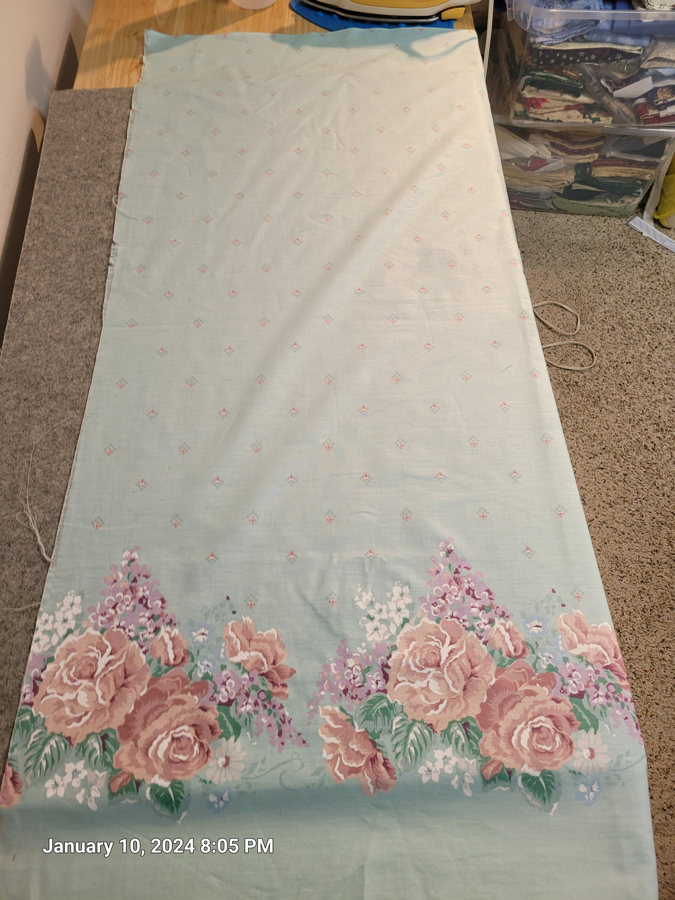 Aqua Floral Border Print Fabric is 45
