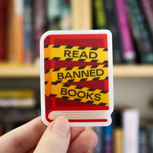 Read Banned Books Sticker | Banned Books Club | Caution Tape Bookish Vinyl Sticker