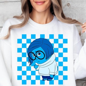 Retro Checkered Inside Out 2 Sadness Svg, Retro Sadness, Checkered Inside Out 2 Sadness Svg, Sadness Shirt Svg, Checkered Sadness Svg Png Ai
