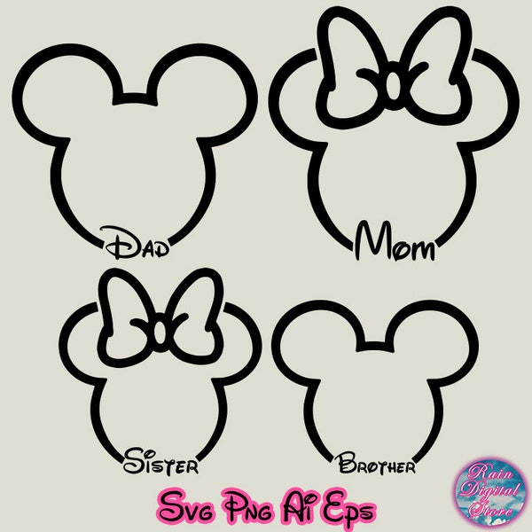 Disneyy Mom Dad Brother Sister Svg Png Cricut, Bundle Minniee Mickeyy Mom Dad Sister Brother Svg Png, Mother Father Svg Png, Vinyl Cut File