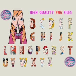 Disneyy Princesses Alphabet Font PNG Bundle, Princesses Alphabet Font PNG Bundle, Descarga instantánea, Disneyy Princesses Font Alphabet PNG