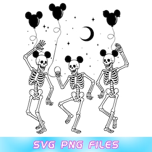Komfortfärger Disney Halloween-fest dansande skelett Musse öron Svg, Disneyland familj Png, Disney Halloween, rolig skelett T-shirt