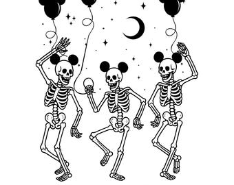 Comfort kleuren Disneyy Halloween Party dansen skelet Mickeyy Ears Svg, Disneyyland familie Png, Disneyy Halloween, grappig skelet T-shirt