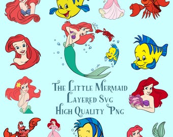 Pacote Ariel Pequena Sereia Em Camadas Svg, Download Instantâneo, Pacote Para Cricut, Silhouette Vector Svg Png
