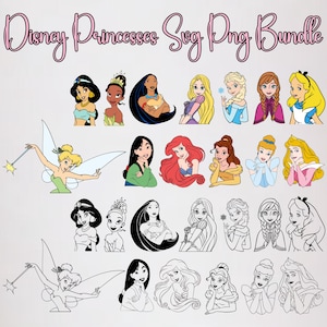 Princesses Svg Bundle, Princesses Silhouette Svg Files, Bundle Princesses Digital Download with Outlines Svg