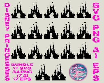 Castle Princesses Svg Bundle, Castle Princesses Clipart, Princesses Instant Download, Cut File For Cricut Silouette, Magic Kingdom Svg