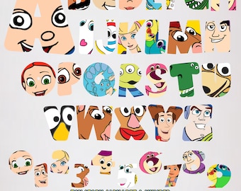 Lot de chiffres alphabet Toy Story png, polices de caractères Toys Story png, lettres de l'alphabet Toy Story de A à Z, chiffres Toy Story png