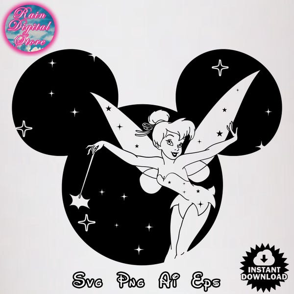 Tinkerbell Svg, Tinkerbell Mouse Head Svg, Tinkerbell Mouse Ears Svg, Tinkerbell Outline Svg, Tinkerbell Silhouette Svg Png
