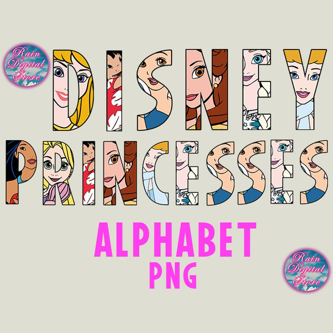 Disneyy Princesses Alphabet Font PNG Bundle Princesses Etsy