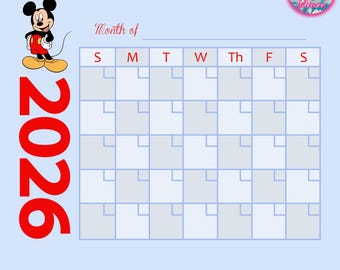 Mickeyy Calendario digitale da scaricare 2026 PNG SVG, Mickeyy Png, Download digitale, Calendario 2026, Famiglia Mickeyy 2026, Download digitale del calendario