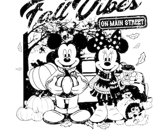 Musse Pigg och Mimmi Pigg höstpumpa rosett SVG PNG, höstrutigt löv Disney Clipart, söt Thanksgiving sublimeringsdesign för hantverkströja