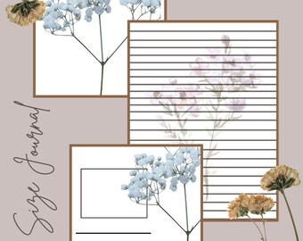 A4 schrijfset - bloemen, digitaal schrijfpapier, junk journal-papier